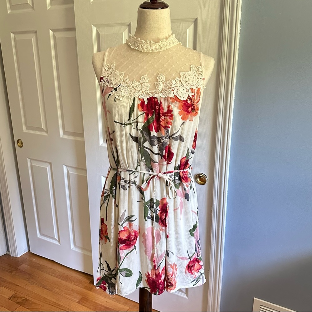 Blu Pepper Women’s Dress Large Cream Floral Rayon Lace Trim - Picture 6 of 9